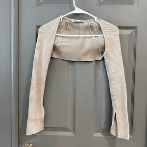 Zara Light Beige Ribbed Cropped Shrug